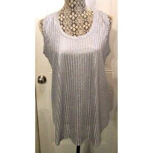 Pure Amici Metallic Silver Ribbed Tank Top NWT Womens Size L